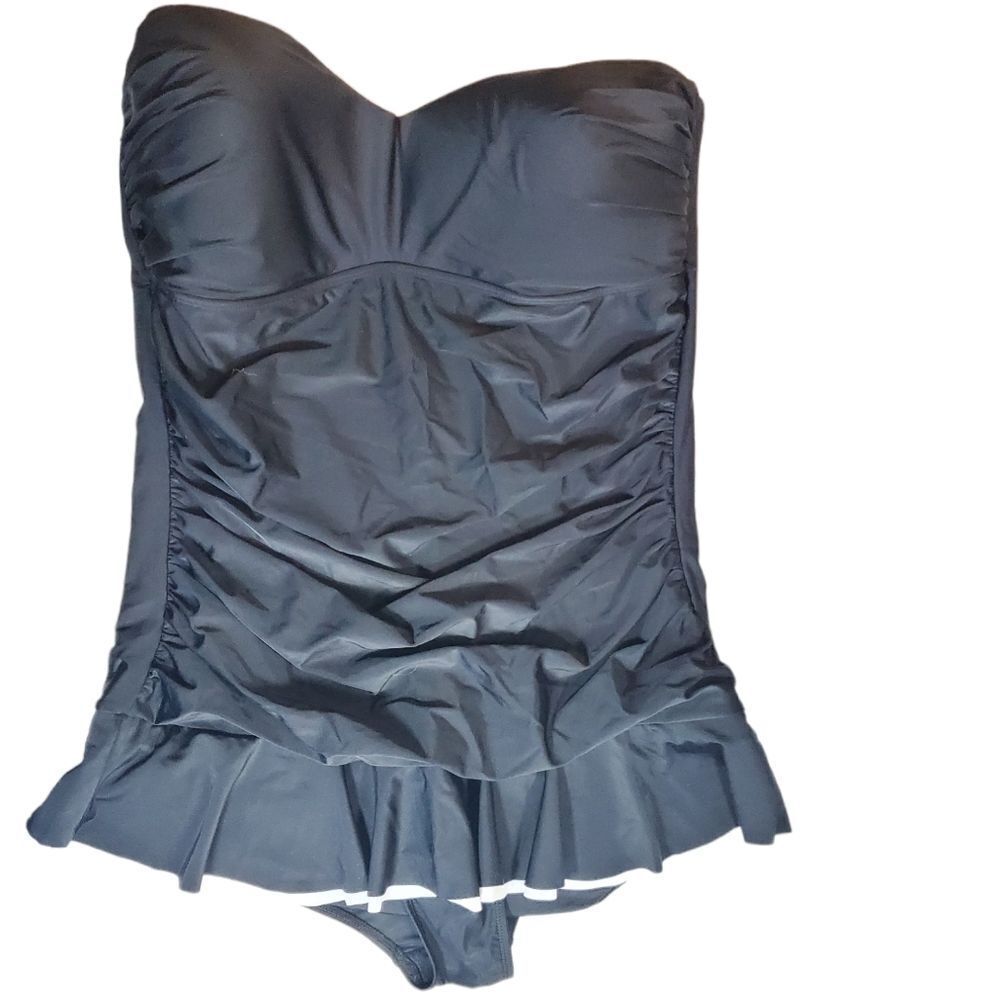 MAZU pinup swimsuit in black, white ruffle 22W